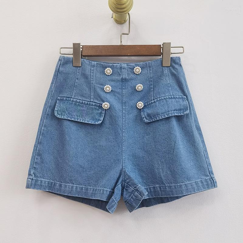 

Women' Shorts High - Waisted Staple Drill With Buttons For Slimming, Blue