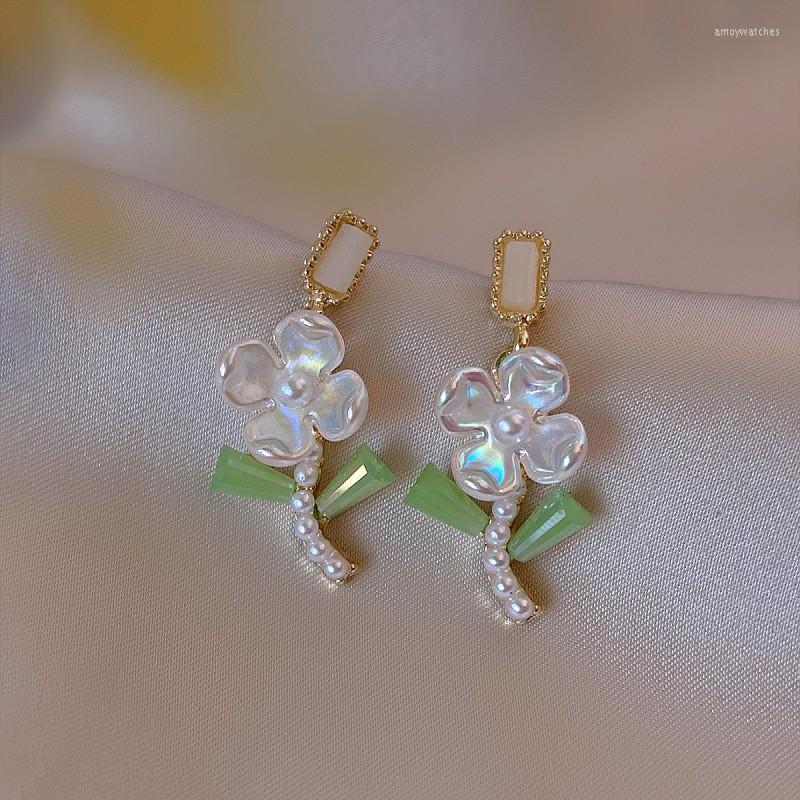 

Dangle Earrings 2023 Korean Fashion Pearl Flower Drop Contracted Joker Fresh Lovely Trendy Women Jewelry