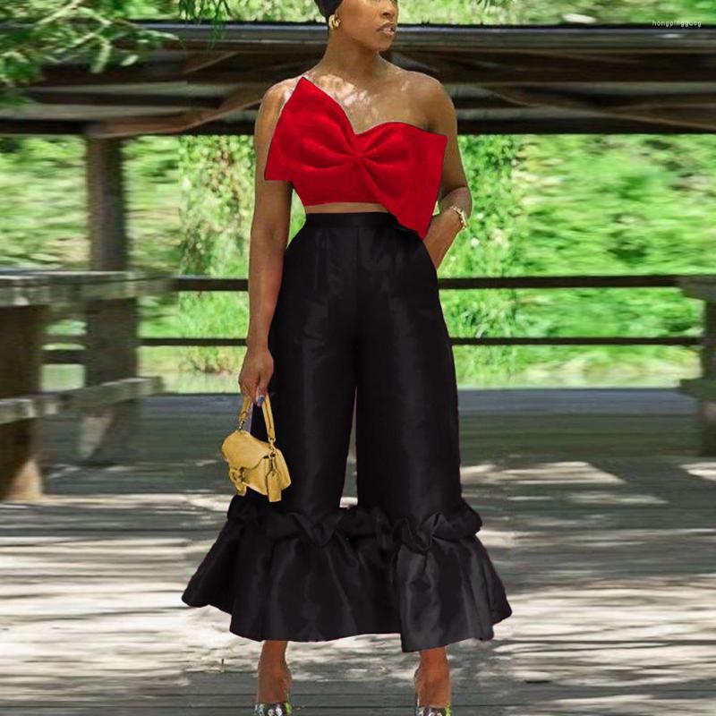 

Women's Two Piece Pants Women 2 Pieces Sets Sexy Elegant Crop Tops & Long Trousers Luxury Birthday Party Dinner Wear Matching, Color 2