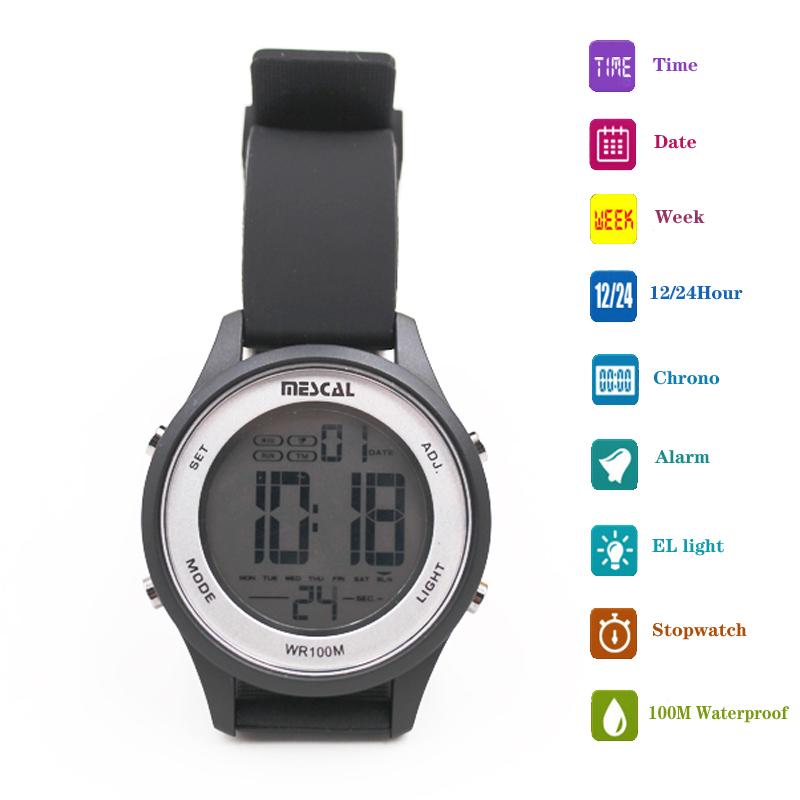 

Wristwatches MESCAL Electronic Watch 100M Waterproof Sports And Leisure, Black
