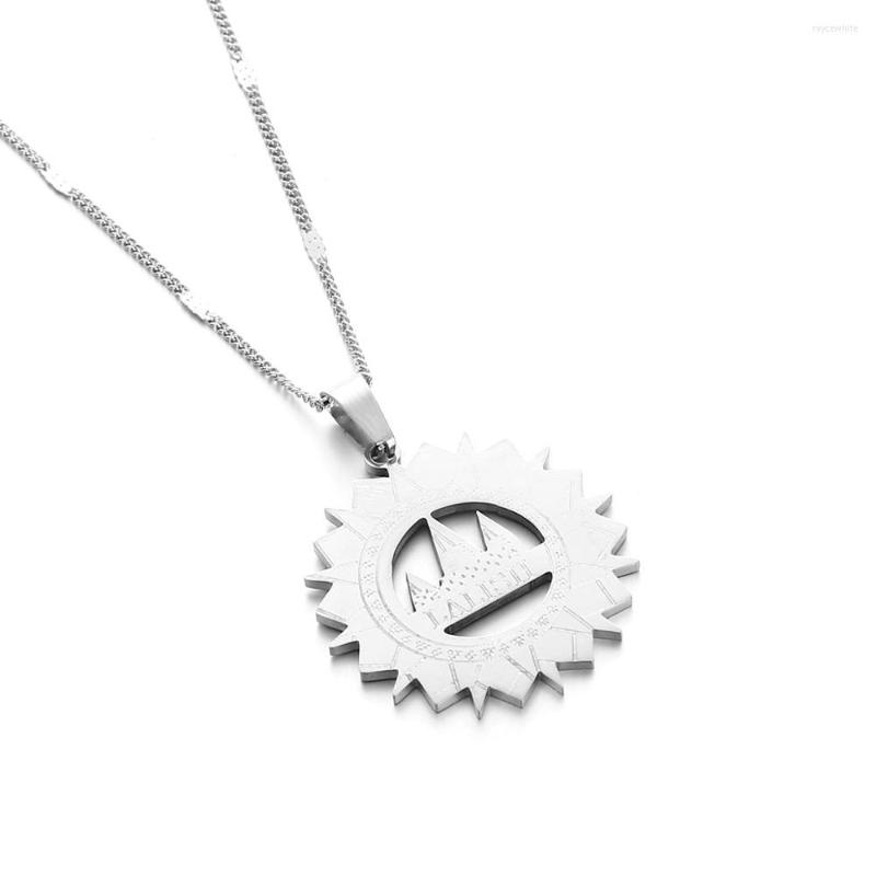 

Pendant Necklaces Stainless Steel Silver Color Lalish Necklace Trendy Yezidi Faith Pilgrimage Round Charm Jewelry