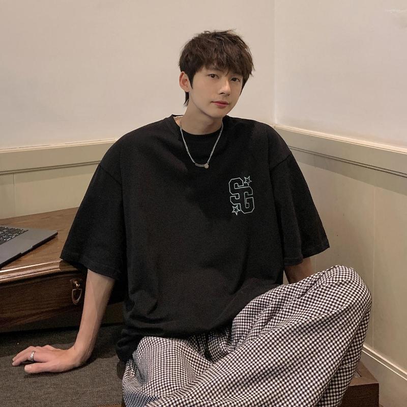

Men's T Shirts Short Sleeve T-shirt Men's Summer 2023 Youth Loose Casual Half Trendy American Top Shirt Men Simple Black