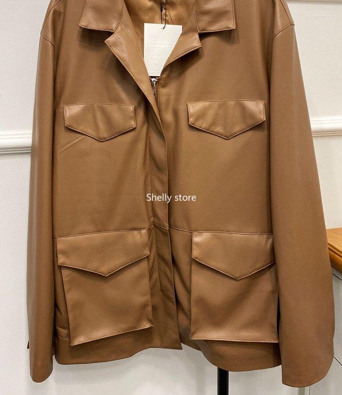 

Women' Leather Women Jackets 2023 Autumn And Winter Plain Suit Women' Tooling Style Multi-pocket High Protein Jacket, Black