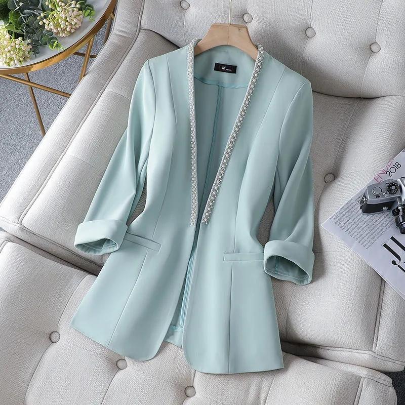 

Pants HIGHQUALITY BLAZER JACKET WOMEN'S FASHION TEMPERAMENT LADIES HIGHEND BUTTONLESS SUIT WOMEN'S TOP SPRING AND AUTUMN NEW JACKET, White