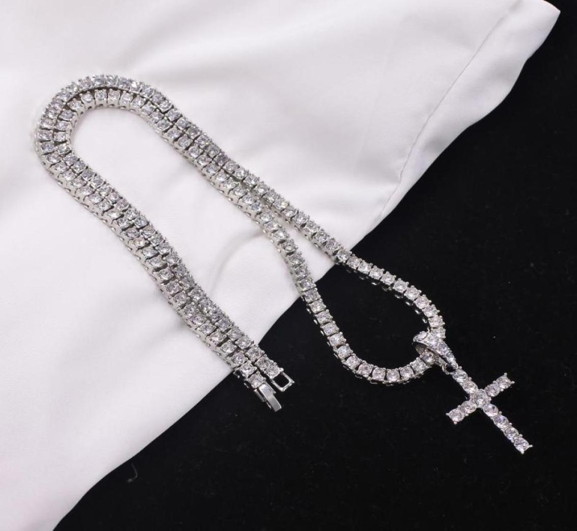 

Pendant Necklaces Men Women Hip Hop Cross Necklace With 55mm Zircon Tennis Chain Iced Out Bling HipHop Jewelry Fashion Gift9632044