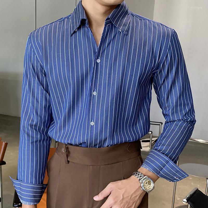 

Men's Casual Shirts Contrasting Stripes Button Up Shirt For Men Dress Long Sleeve Spring Gentleman's Business Social Luxury Formal, Black