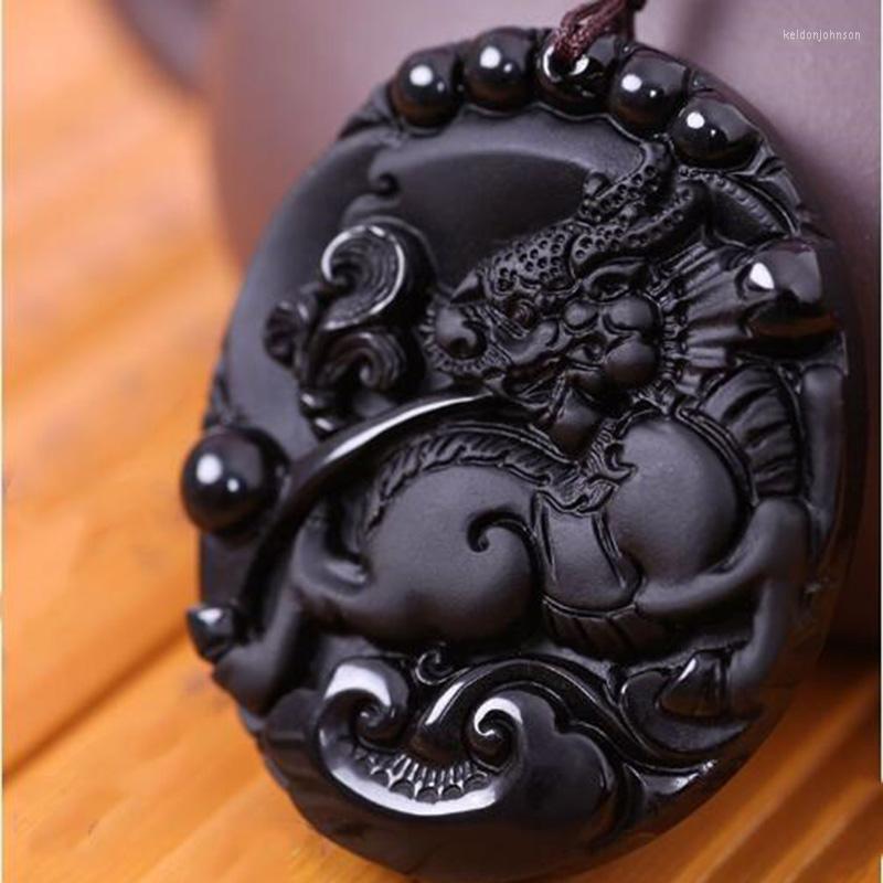 

Pendant Necklaces Natural Obsidian Kirin Pendants Jewelry Fine Birth Official Wealth Amulet Men's Women's Necklace Jade Jewelryl