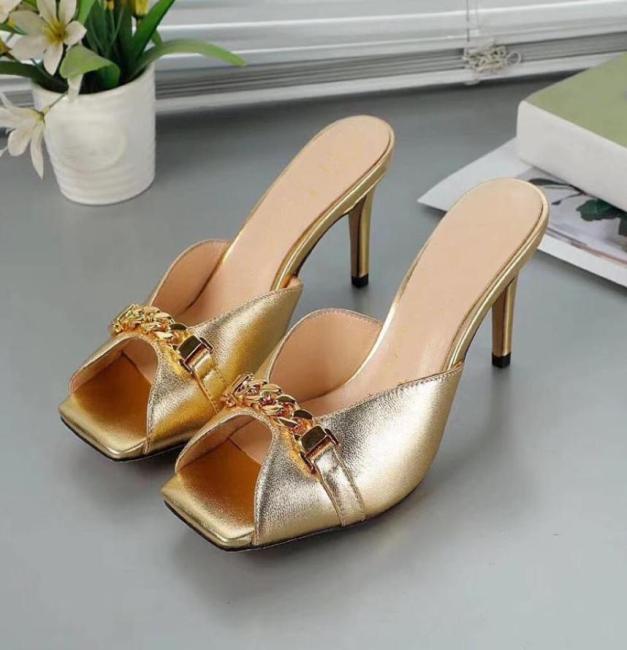 

Women039s design slippers fish mouth open toe gold high heels summer sandals leather metal outfit Xuan women039s shoes banqu7456497, Silver
