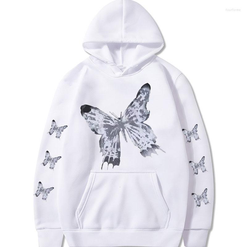 

Men's Hoodies Oversized Butterfly Y2K Hoodie Streetwear Womens Tops Skull Print Hip-Hop Zipup Sweatshirts Punk Harajuku Female, White