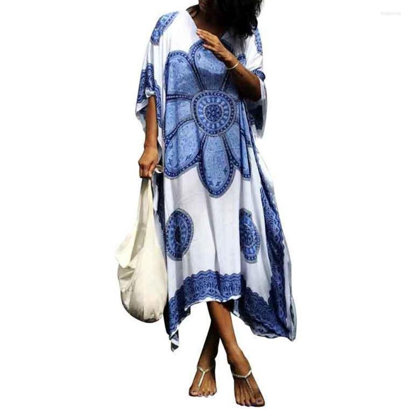 

Women's Swimwear Women Bathing Suits Cover Up Ethnic Print Kaftan Beach Maxi Dress Swimsuit Smock, Blue