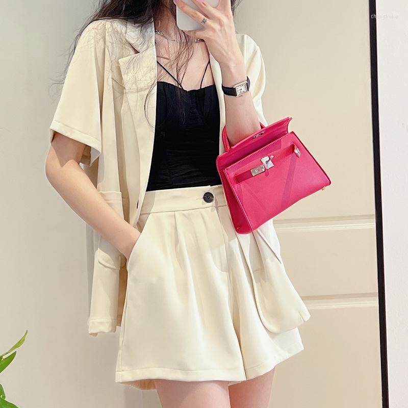 

Two Piece Dress 2023 Korean Fashion Loose Formal Premium Short Sleeve Shorts Jacket Skirt Suits, Black
