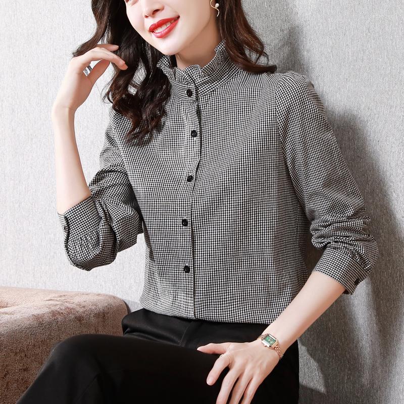 

Women' Blouses Elegant Ladies Shirts Fashion Printing Women Chic Spring Autumn Causal Long Sleeve Mujer Blusas, Black