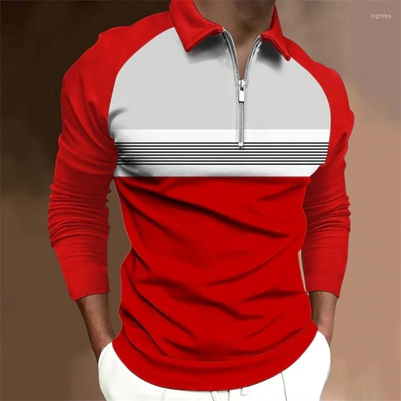 

Men' Polos Men' Striped Patchwork Trend Top Color Contrast Breathable Zipper Style