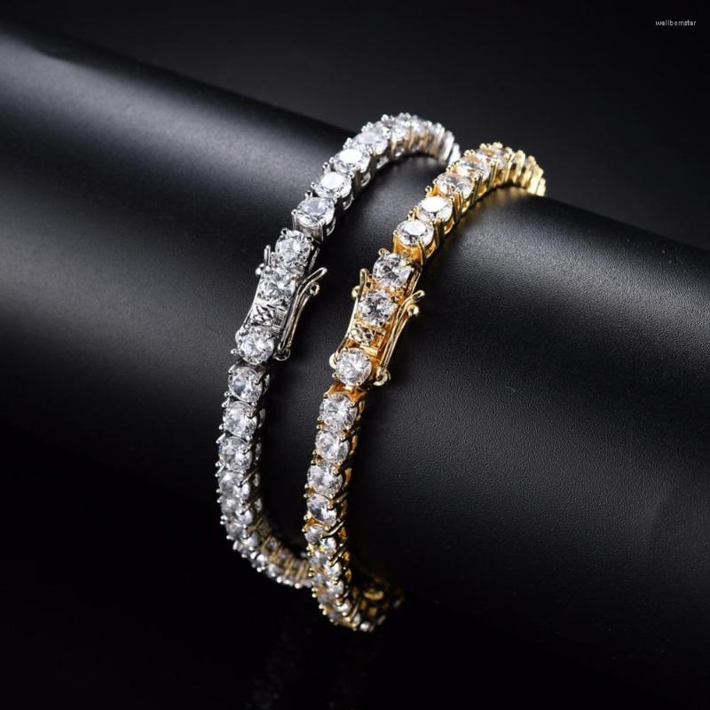

Link Bracelets Brass Tennis Bracelet CZ Bling 3mm 4mm 5mm 1 Row Cubic Zirconia For Men And Women Iced Out Jewelry