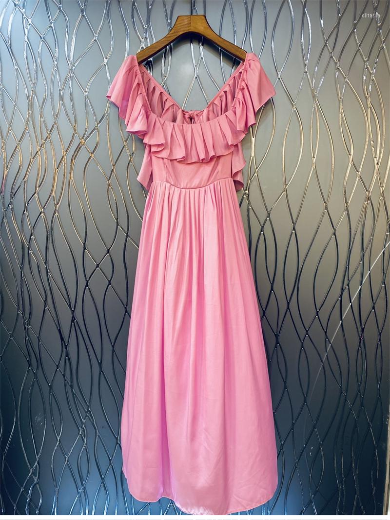 

Casual Dresses Sexy Beach Long Dress 2023 Summer Fashion Style Women Striped Print Hollow Out Backless Pink Green Maxi Boho