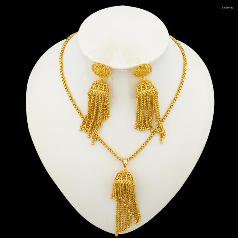 

Necklace Earrings Set Gold Plated Jewelry For Women African Bridal 18K Color Dubai Nigerian Wedding, Picture shown