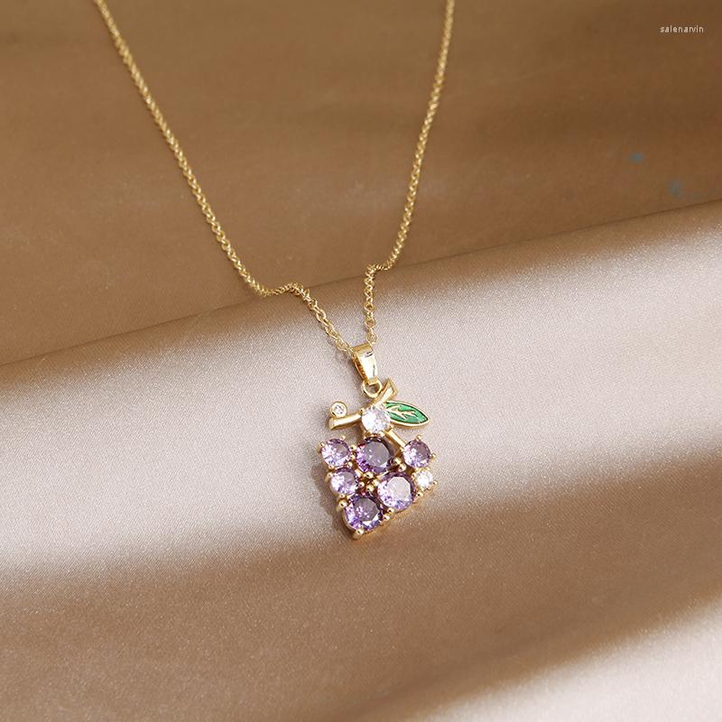 

Chains Crystal Grapes Charm Pendants&necklaces For Women Fashion Jewelry Cute Fruit Chain Necklaces Accessories