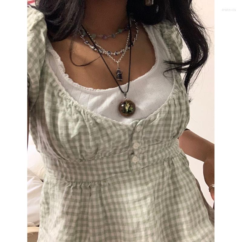 

Women' T Shirts Kawaii Slim Girls Sweet Fairy Tshirts 2023 Summer Fashion Ladies Plaid Soft Cotton Short Tees Vintage Women Cute Tops Chic