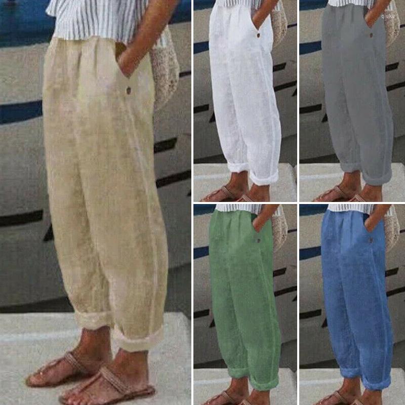 

Women' Pants 2023 Spring Summer Casual Cotton Linen High Waist Plus Size Women Solid Pockets Retro Loose Straight Female Trousers, Khaki