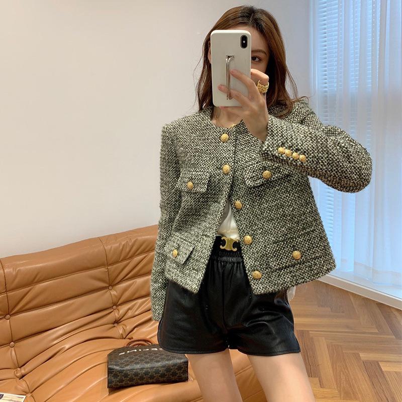 

Pants New Arrival Short Tweed Suit Coat Women ONeck SingleBbreasted Tassel Slim Outwear Female, Gray