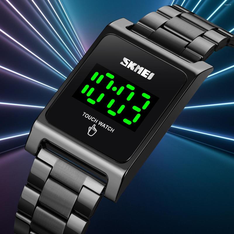 

Wristwatches SKMEI High Luxury Touch Screen LED Display Watch Stainless Steel Strap Date Workplace Business Men Electronic 1869, Black