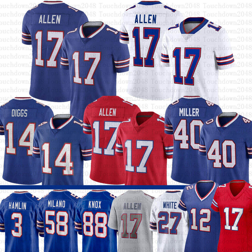 

14 Stefon Diggs 17 Josh Allen Football Jersey Buffalos Von Miller Kaiir Elam Billes James Cook Dawson Knox TreDavious White Cole Beasley Milano Jim Kelly Damar Hamlin, Mens