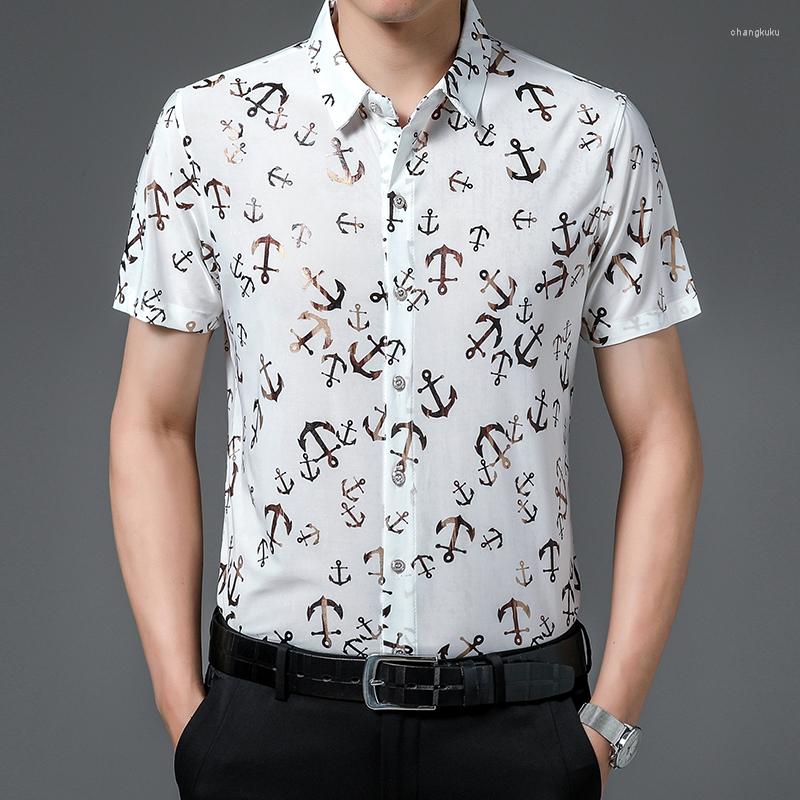 

Men's Casual Shirts Gilded Print Business Men Quick Dry Summer Soft Thin Slim Luxury Beach Shirt Hawaiian Tops Homme Lapels Undershirt, White