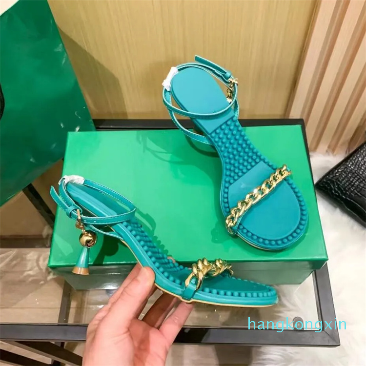 

Designer Shoes Women New Style High Heels Sandal Luxury Brand Classic Pure Color Women Chain High Heeled Shoe Comfort Wedding Party Sandals, Red