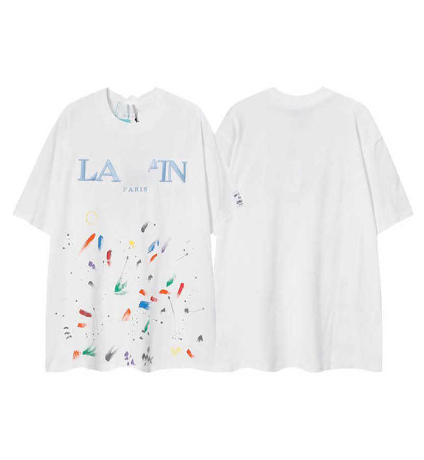 

SS23 Designer Lanvins T Shirt Shorts Fashion Men's And Women's Beige Speckle Alphabet Print Trendy Trend Basic Casual Fashion Loose Shorts Half Sleeve White, 12