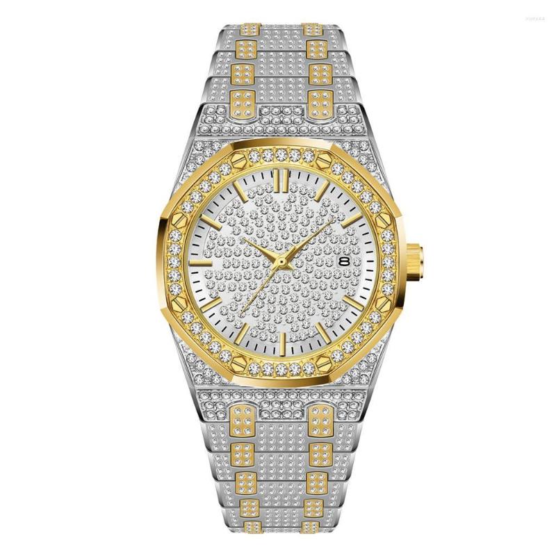 

Wristwatches Men's Watches Men Watch Waterproof Hexagon Golded Clock Calender Hublo Gold Big Wrist Quartz Wristwatch, Silver