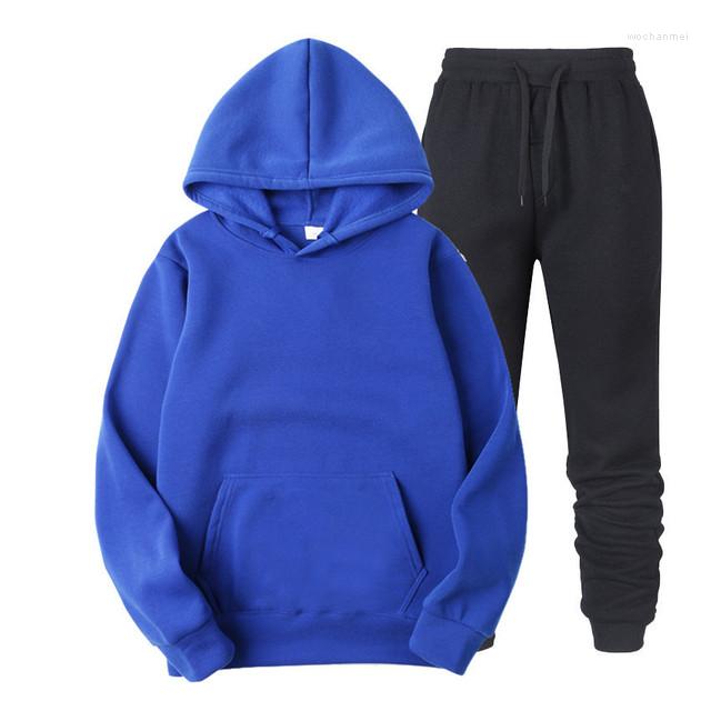 

Men's Tracksuits Hoodies Casual Solid Color Long Sleeve Pullover Pants Suit Fleece Hooded Sportswear Two Piece Sets