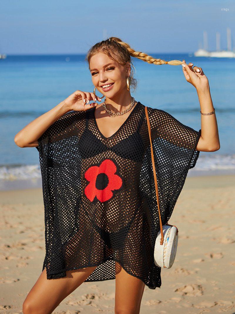 

Women's Swimwear See Through Beach Cover Up Crochet Dress 2023 Women Outfits Sexy Beachwear Hollow Out Summer Bikini, Black