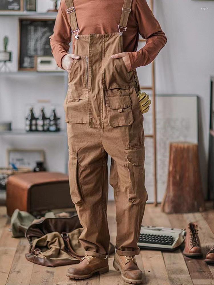 

Men' Pants High Quality Multi Pocket Tool Strap Men' Workwear Overall Fashion Rompers Ins Vintage American Tough Jumpsuit, Green