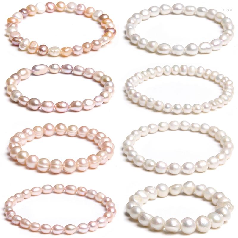 

Strand Natural Freshwater Pearls Bracelets Women 2023 Bangles Handmade White Baroque Beads Elastic Bracelet Men Fashion Jewelry