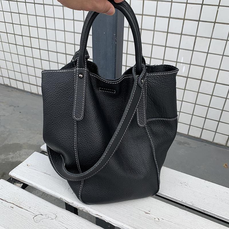 

Evening Bags Soft Genuine Leather Bucket For Women Designer Handbag Ladies Shoulder Crossbody Bag High Quality Luxury Composite, Black