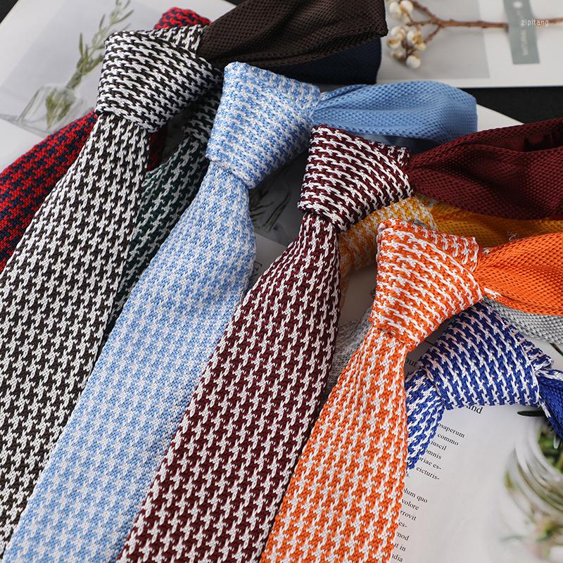 

Bow Ties 2023 Korean Plaid Knitted Necktie For Men 6cm Colourful Knitting Wool Neck Tie Fashion Casual Narrow Cravat Vintage Knit