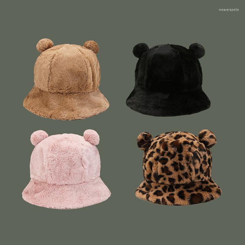 

Berets Ncmama Winter Plush Bucket Hats Solid Leopard Print Cap With 2 Ears Keep Warm Brim 7cm Height 20cm Circumference 56-60cm 95g 1pc, 56-60cm 95g 1pc 9144