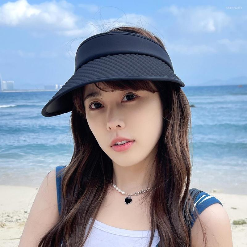 

Berets Summer Sun Golf Visor Hat Women's Empty Top Cap Female Tide Beach Straw Casual Plaid Holiday Outdoor Outing Sunshade, Black