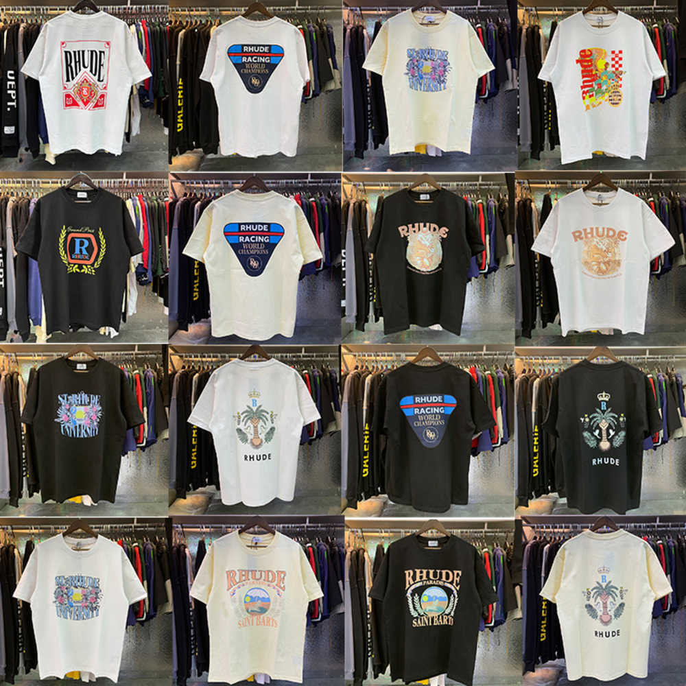

Designer Fashion Clothing Tees Hip hop TShirts High Street Trendy Brand Rhude Trend Summer Casual men women Loose Fitting Cotton T-shirt Loose Streetwear, 5057 white