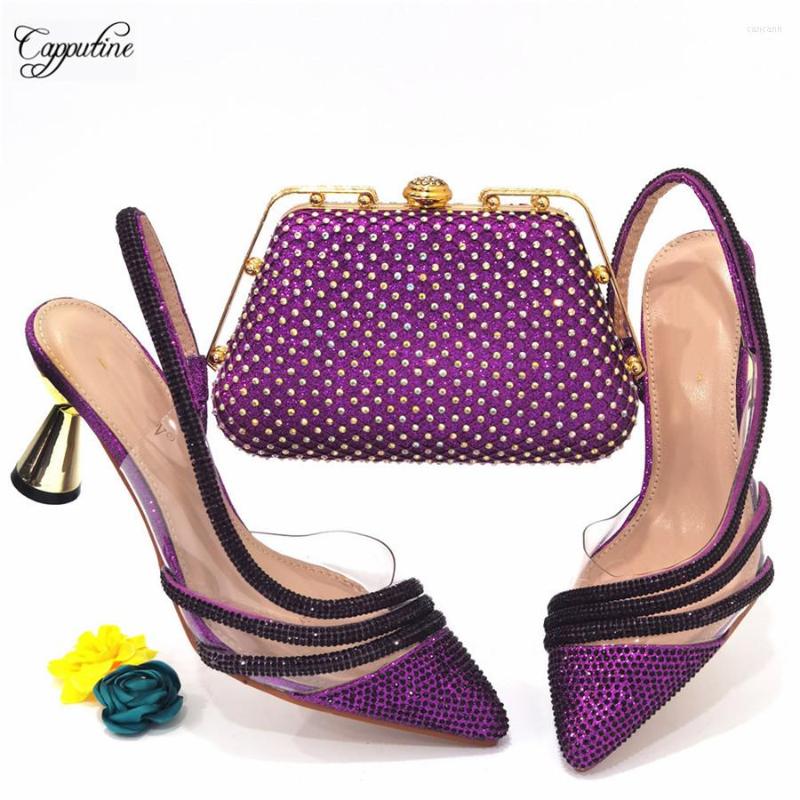 

Dress Shoes Luxury Purple And Bag Set For Women Ladies Pumps Matching With Clutch Handbag Party Sandals Purse Escarpins Femme CR333, Rainbow