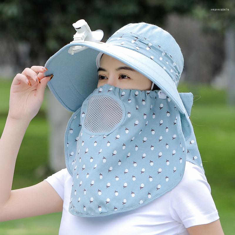 

Berets Sun Hat Tea Picking Protection Female Outdoor Face Covering USB Charging Fan Summer Work Big Brim