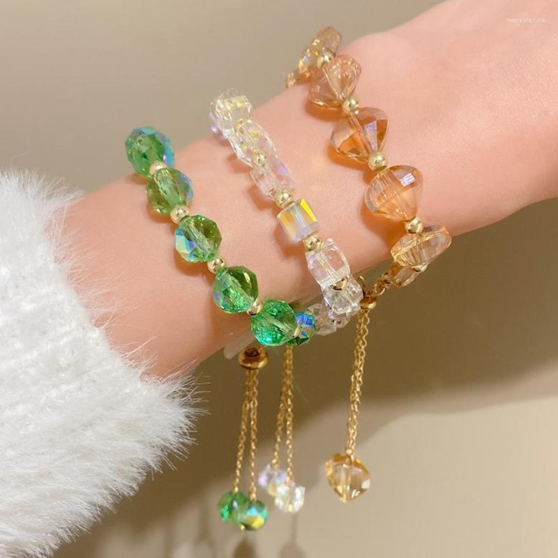 

Strand Boho Colorful Transparent Crystal Bracelets For Women Girls Ins Style Design Pull Out Geometric Beads Jewelry Bracelet Femme