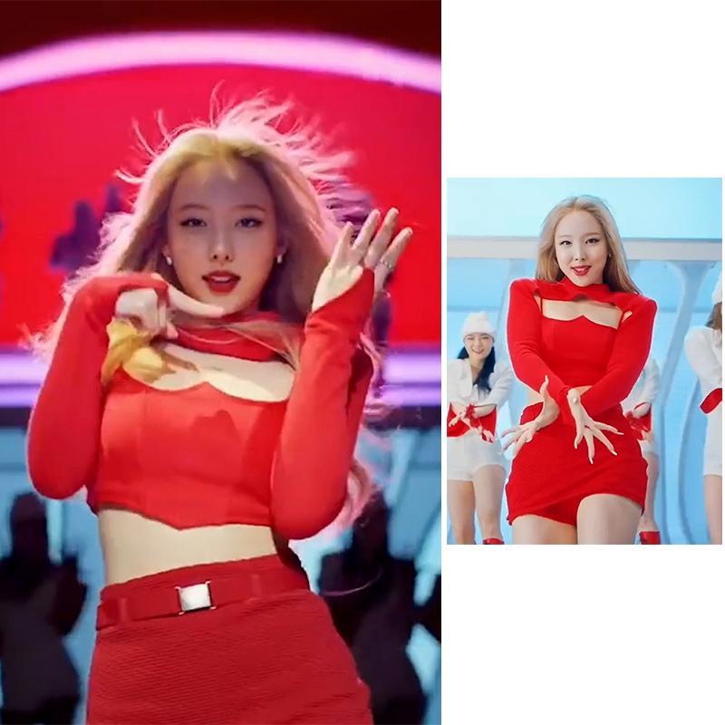

Dress Kpop TWICE Lim Na Yeon Jazz Dance Red Sleeveless Camisole Tops Cropped Long Sleeve Hoodies + Sexy Slim Mini Skirts Women Outfits, 1sets