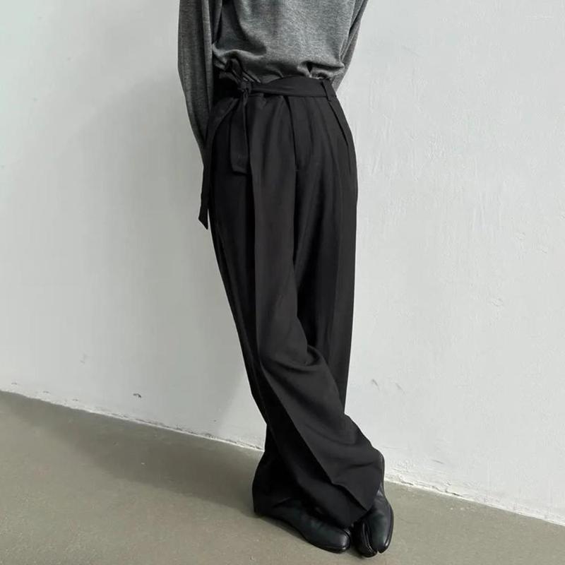 

Men's Suits Harajuku Belted Suit Pants Men's Fashion Oversize Casual Trousers French Loose Wide Leg Streetwear Male Blazer Pantalon, Black