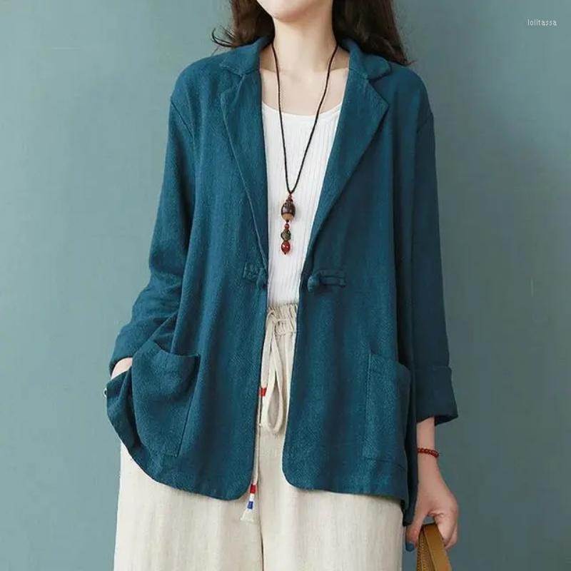 

Women's Jackets Japanese High Quality Vintage Oversized Jacket Women Casual Cotton Linen Coats Solid Leisure Loose Thin One Button Cardigan, Green
