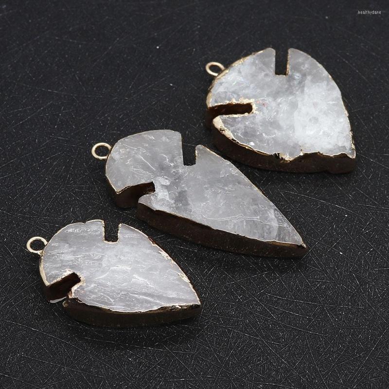 

Pendant Necklaces High Quality White Crystal Ore Natural Stone Leaf Gold Color Edge Fashion For DIY Necklace Or Making Wholesale