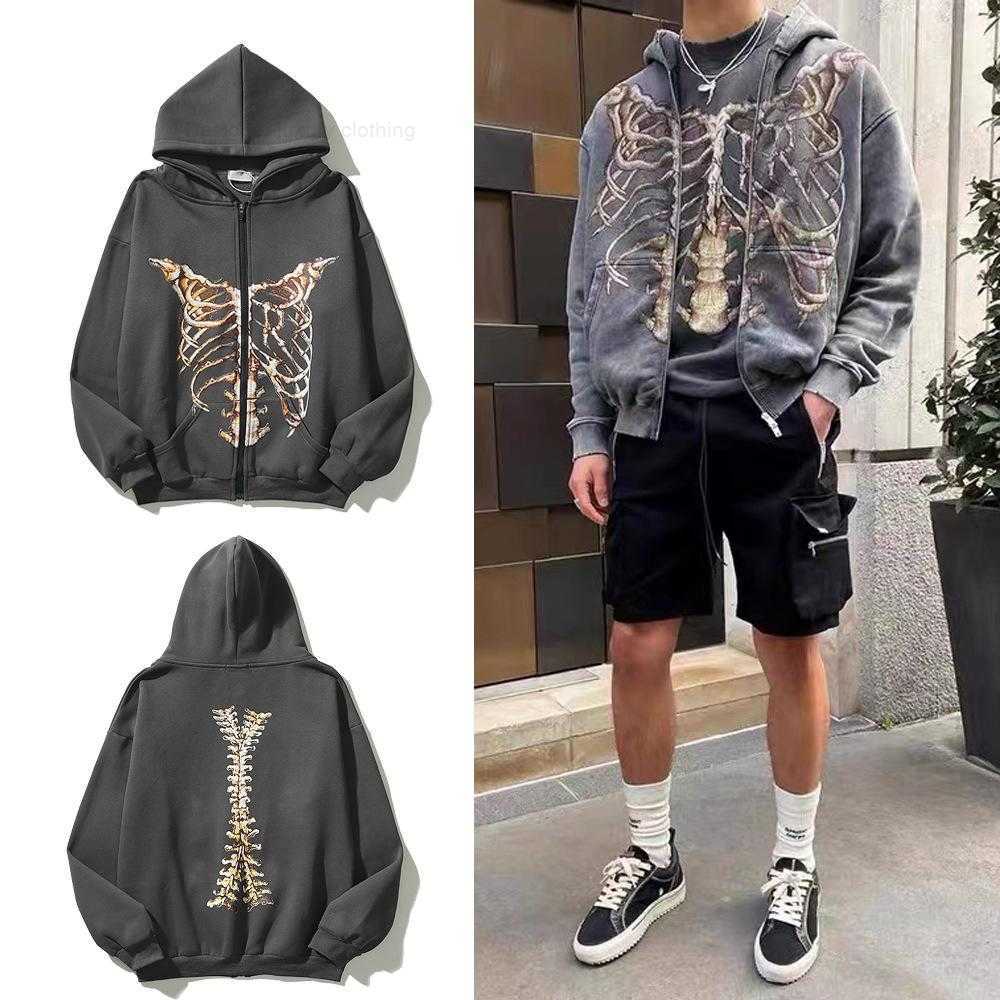 

Hoodies Repressent Skeleton Retro Trendy Loose High Street Hip -Hap Hooded Sweater Men'S And Female Couple Coat Tide, Black