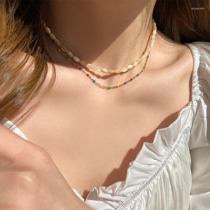 

Choker Korean Natural Style Layered Colored Rice Beads Multi Necklace Women's Fashion Design Sense Collar Chain Luxury Jewelry