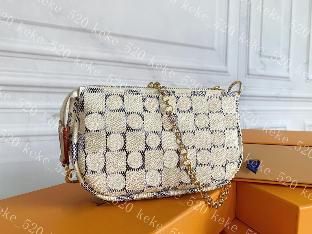 

2023 Mini Pochette Accessories Cosmetic Bags Small Handbag Gold Chain Tiny Purses Clutch Bag Cross Body Mono Ebene Print Wallet Coin Pouches M58009, Brown lattice
