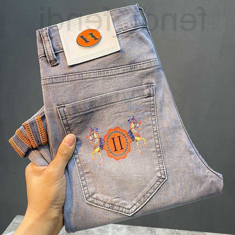 

Men's Jeans luxuriousBrand Mens Designer Straight Leg Pants Big h Embroidery Casual Trousers Washed Fashion Horse Print Zipper Access Control Denims 1RQJ, Light